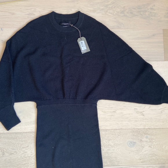 NEW Allsaints merino wool black dress medium tags Batwing - Picture 6 of 8
